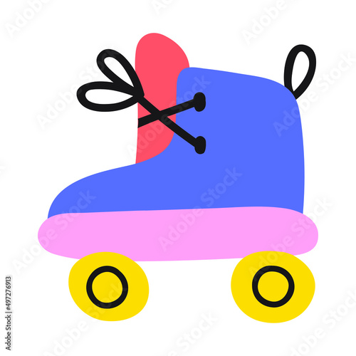 Hand drawn icon of kids rollers skate. Illustration on white background.