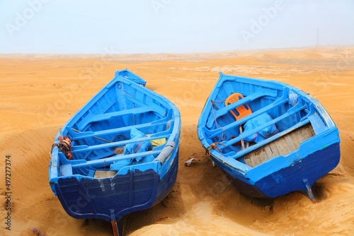 Morocco boats in desert