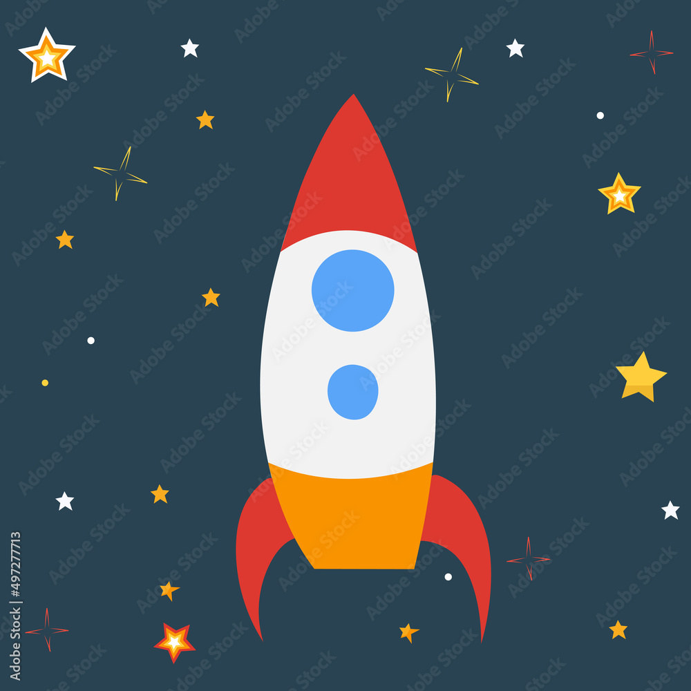 rocket flat design on starry sky background, vector rocket flat design on starry sky background, vector