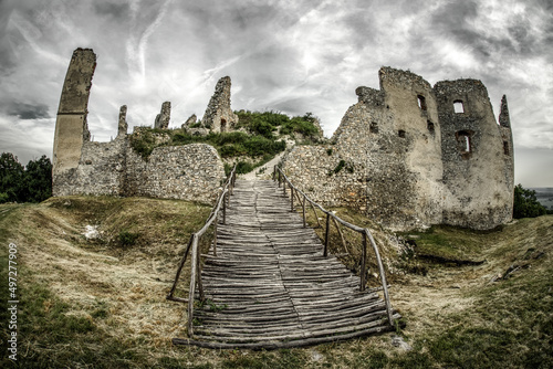 Entrance gate into the ruins of Oponice castle, Slovakia photo