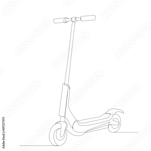 scooter drawing by one continuous line, isolated vector