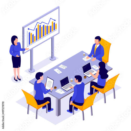 Isometric Business People Having a Meeting In The Office Concept