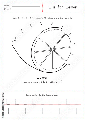 Children Learning Printable - Connecting Dot to Dot, Coloring, Reading and Tracing Alphabet L