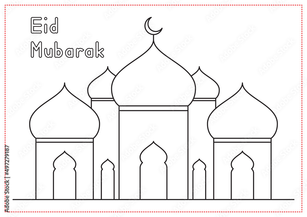Children Learning Printable - Coloring Eid Mubarak Mosque