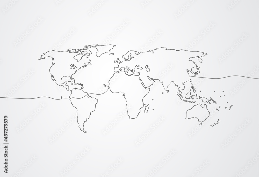 Continuous line drawing of global network connection. World map point and line composition concept of global business. Vector illustration