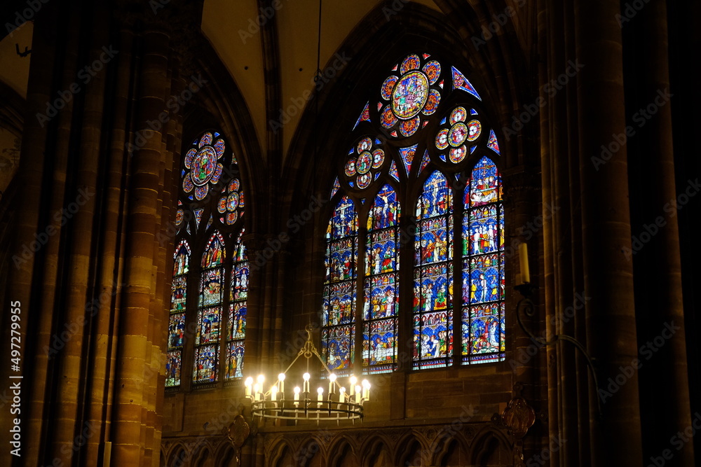 The stained glass of the Strasbourg cathedral. 