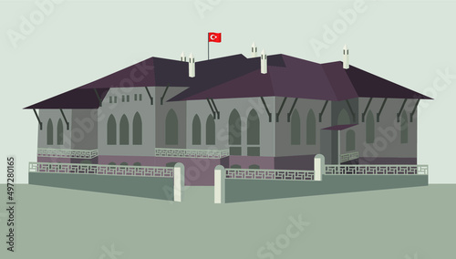 Vector Illustration of TBMM, History Buliding of Turkey, Ankara, Translation: The Grand National Assembly of Turkey, Ankara