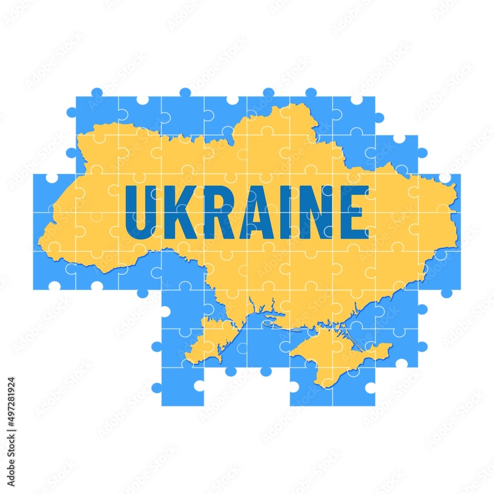 Obraz premium Map of Ukraine with the National Flag and puzzle