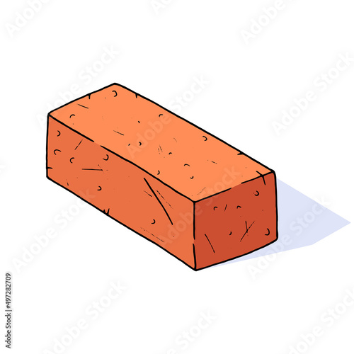 Brick icon. Vector illustration of  red brick building. Hand drawn single brick.
