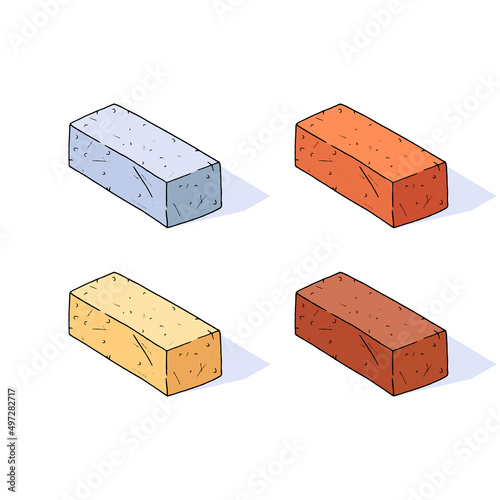 Set brick hand drawn. Vector illustration of  different brick building.