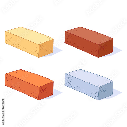 Set brick hand drawn. Vector illustration of  brick building.