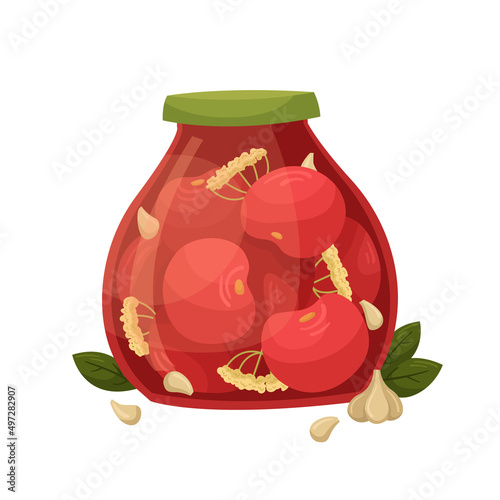 Vector illustration of a jar of pickled tomatoes. Preparations for the winter.
