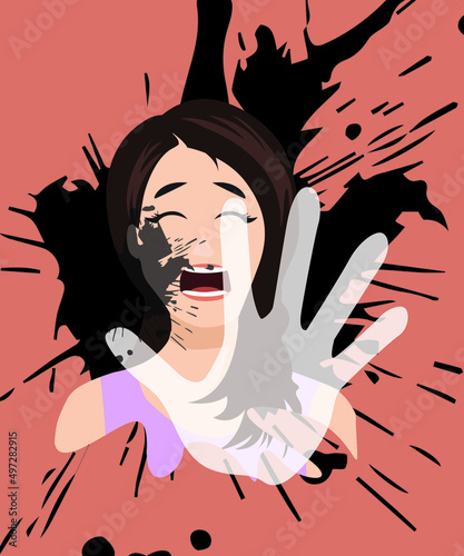 Acid attack on women, stop selling acid, flat vector illustration.