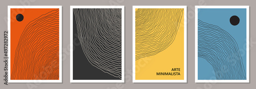 Trendy set of abstract creative minimal artistic hand sketched compositions