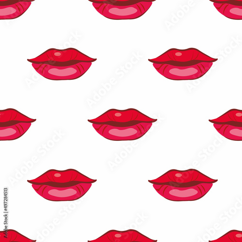 Lips seamless vector pattern. Pattern with woman s red flat lips