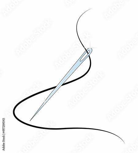 Vector illustration of sewing needle and thread. Clipart