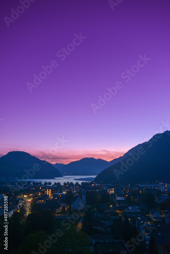 Sonnenuntergang   ber dem Vierwaldst  ttersee bei Stansstad  Schweiz