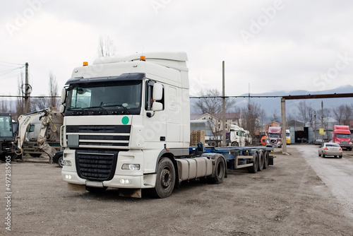 truck for logistics import and export, Business logistics concept, import and export concept.