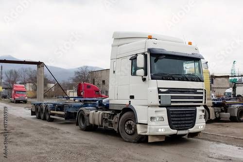 truck for logistics import and export, Business logistics concept, import and export concept.