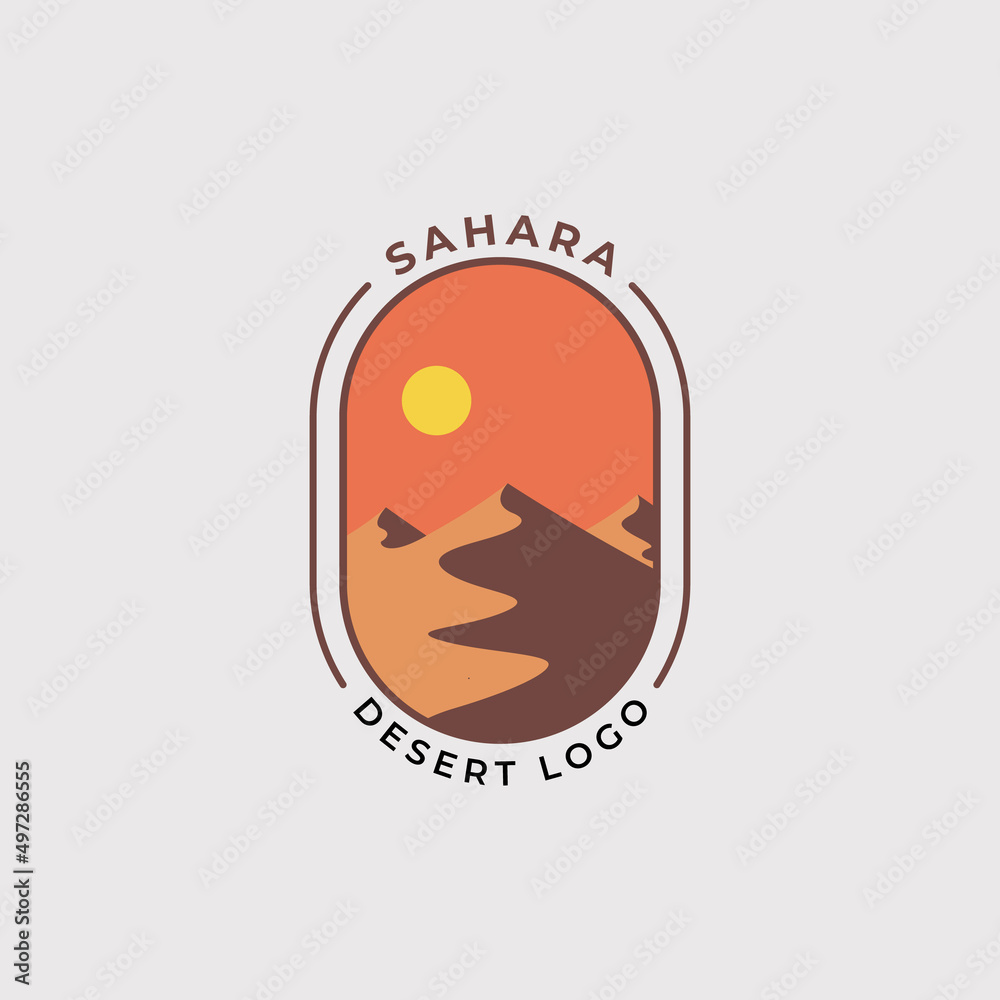 sahara desert or sand dune logo vector illustration design - obrazy, fototapety, plakaty 