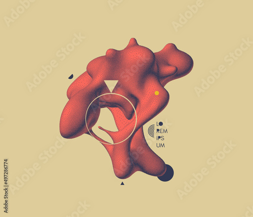 Abstract background with flowing liquid shape. 3D fluid graphic element. Composition in dotwork style. Vector illustration for for banner, flyer, poster, cover, brochure or presentation.