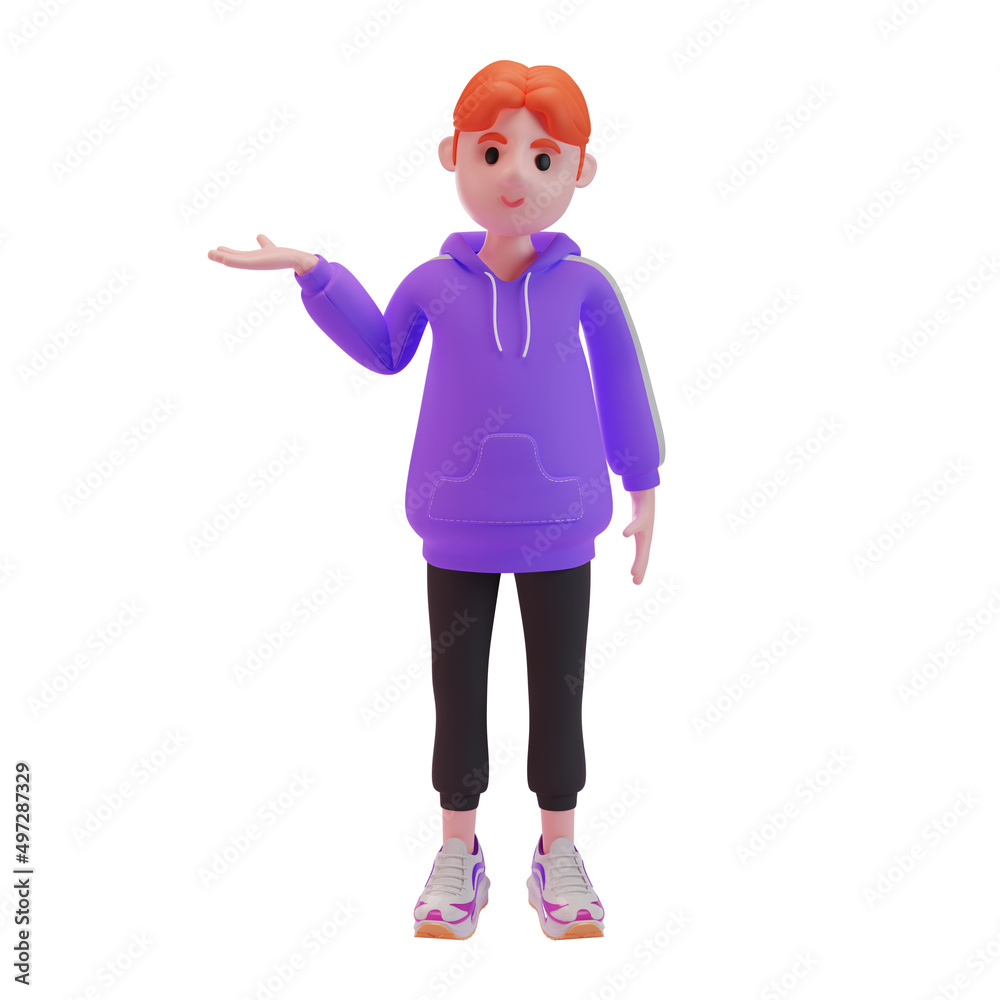 young boy presenting something. 3d character. 3d illustration. young boy presenting something. 3d character. 3d illustration.
