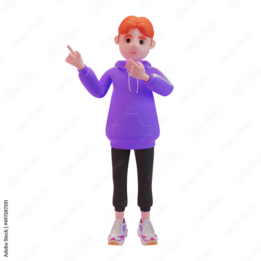young boy pointing fingers in direction. 3d character. 3d illustration. young boy pointing fingers in direction. 3d character. 3d illustration.