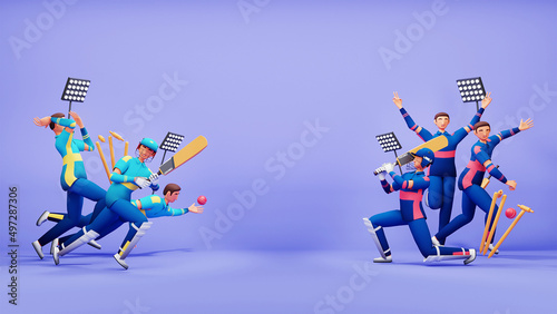 Participating Cricket Team Of Sri Lanka VS Namibia With Tournament Equipments And Copy Space On Light Blue Background In 3D Style.