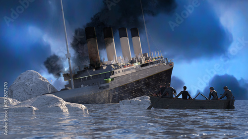 Foto the Titanic ocean liner after it struck an iceberg in 1912 off the coast of Newf