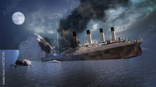 Fotografiet the Titanic ocean liner after it struck an iceberg in 1912 off the coast of Newf