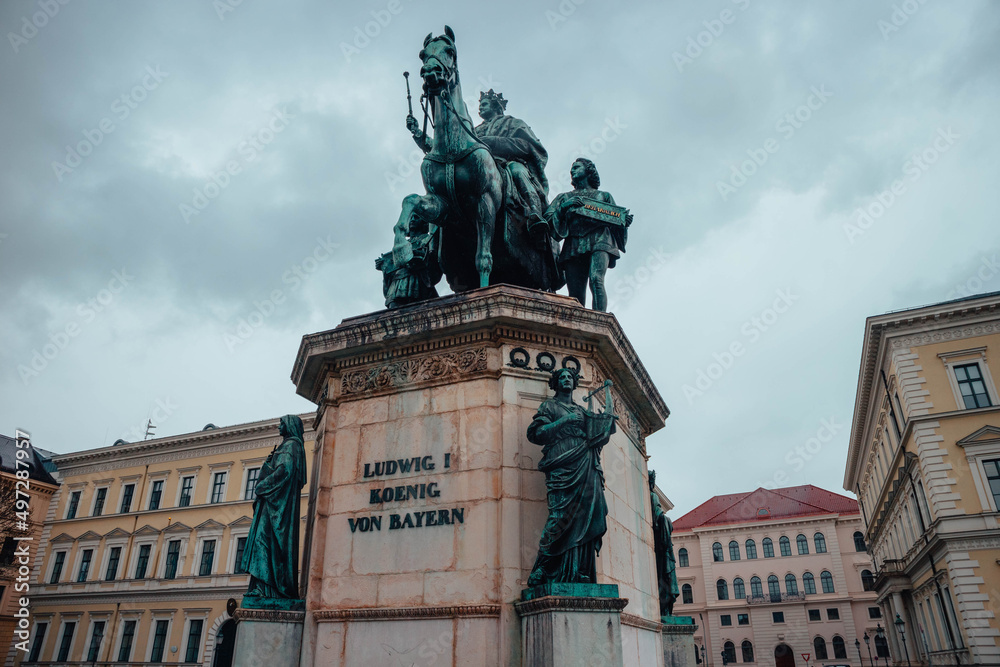 Fototapeta premium Statue of King 1 in Munchen. Beautiful landmark in the city of Munich, in Germany. Tourist attraction.