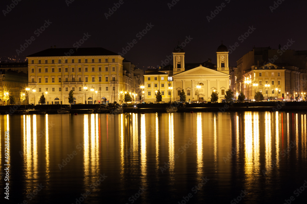 Waterfront of Trieste by night
