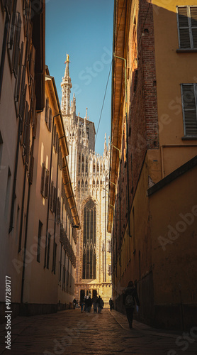 View of the Duomo in Milano from a small side street