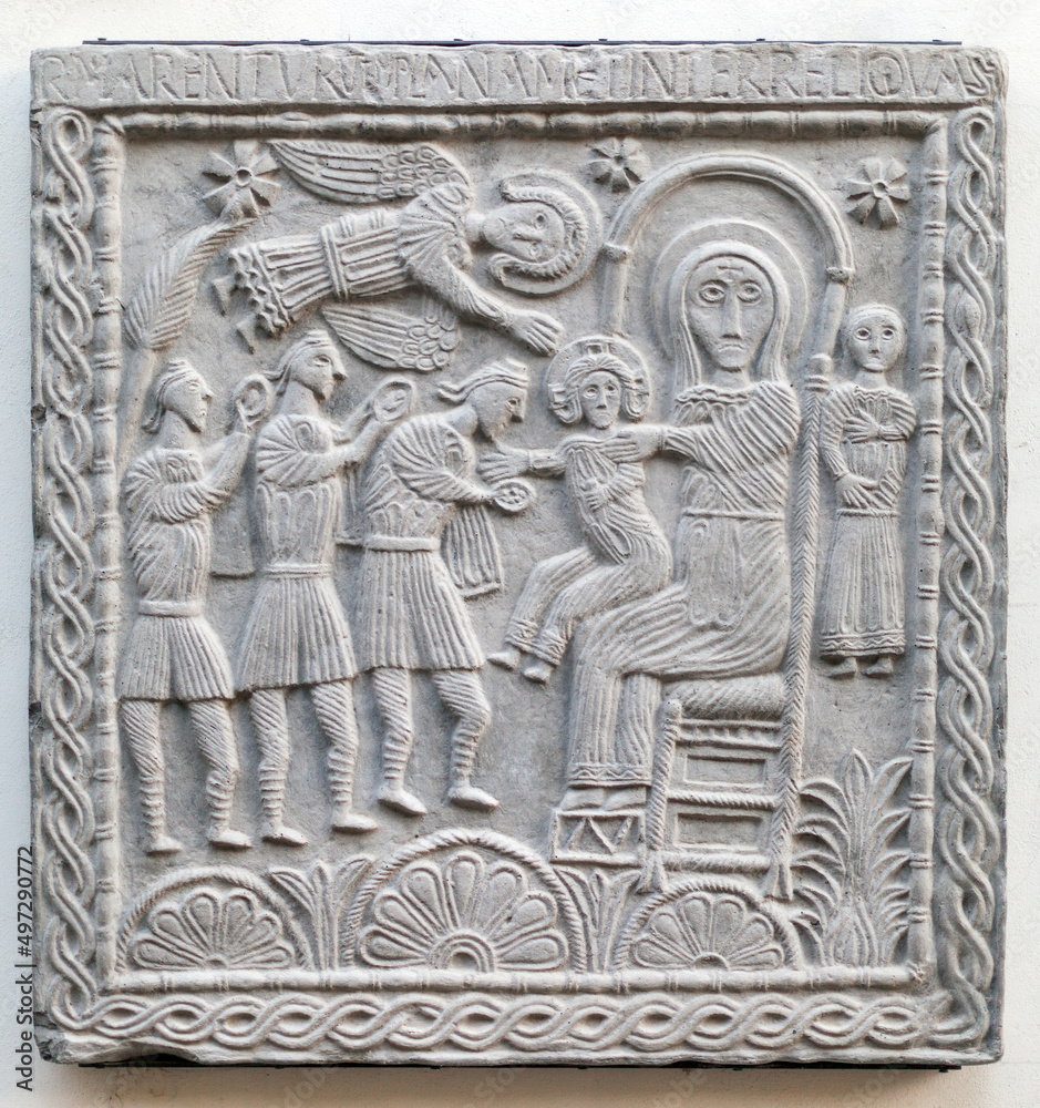 Ancient holy carving in stone from cathedral of Cividale del Friuli Italy Ancient holy carving in stone from cathedral of Cividale del Friuli Italy