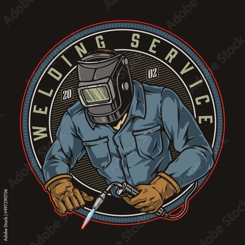 Welding service round badge with inscription