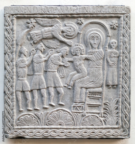 Ancient holy carving in stone from cathedral of Cividale del Friuli Italy