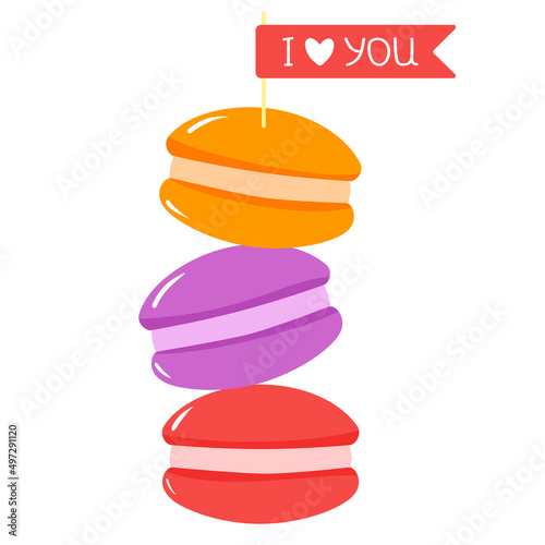 Three macarons with a declaration of love