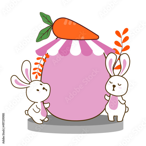 Rabbit and egg shop. Vector Easter Holiday Design Template for Coupon, Banner, Voucher or Promotional Poster.