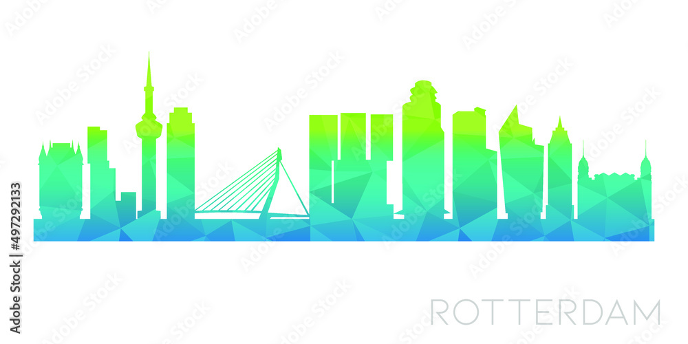 Rotterdam, Netherlands Low Poly Skyline Clip Art City Design. Geometric Polygon Graphic Horizon Icon. Vector Illustration Symbol.