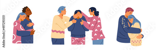 Murais de parede People supporting each other flat vector set