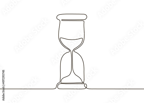 Hourglass with sand, one continuous line drawing. Timer, time, countdown or business deadline. Vector outline illustration