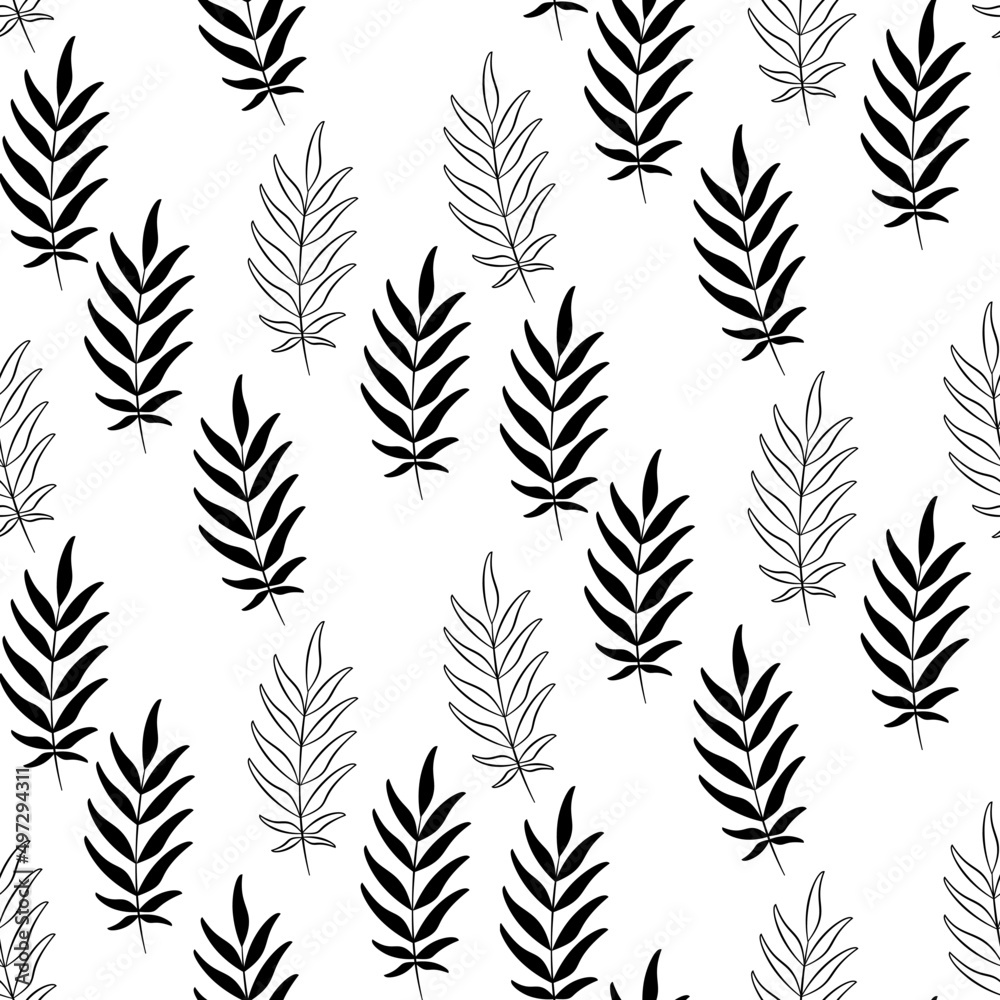 Vector seamless half-drop pattern, with leaves Vector seamless half-drop pattern, with leaves