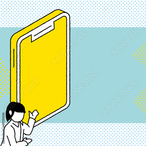 スマートフォンを案内する人のバナーイラスト　スクエアver