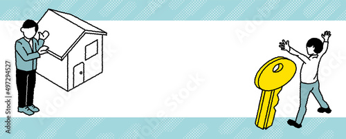 家の鍵に喜ぶ人のバナー