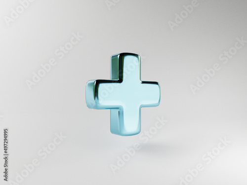 Isolate of glossy blue plus sign on white background for positive thinking mindset of personal development benefit and health insurance concept by 3d rendering.