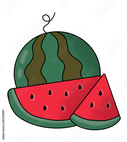 watermelon and slices fruit