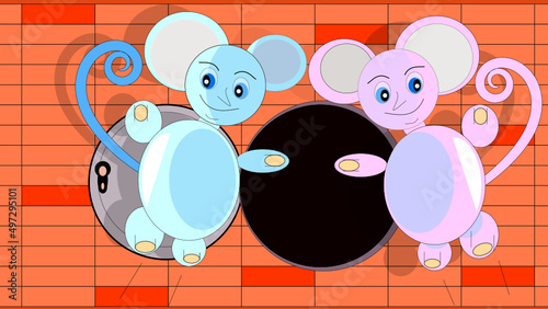 Two beautiful fashion rats make the leap to sneak into the hole in a red brick wall.