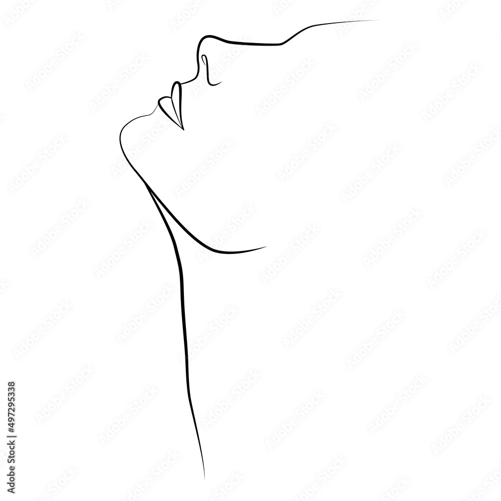 A woman's face. One line drawing the face and hair. Abstract female portrait. The modern art of minimalism. A woman's face. One line drawing the face and hair. Abstract female portrait. The modern art of minimalism.