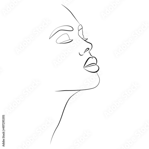 The face is a line. Abstract minimalistic female face icon, logo. A woman's face. Profile.