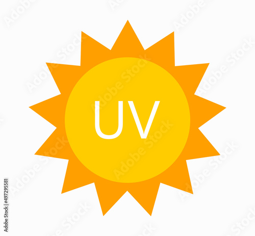 Sun icon, ultraviolet UV radiation in sunlight concept.